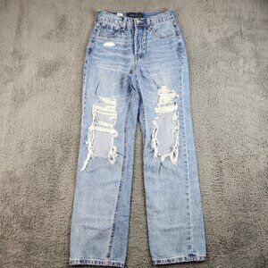 Aeropostale 90's Baggy Jeans Junior's 2 Ripped High Rise Button Fly Grunge Denim